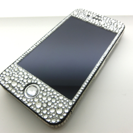 iPhone 4・4S フルカスタム デコレーションメタリック シルバー×クリアジルコニア・シルバーミドルフレーム